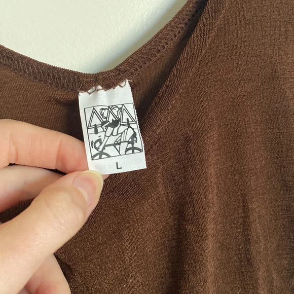 Vintage Brown Mesh Tank - large retro basic party top sleeveless - Picture 3 of 4